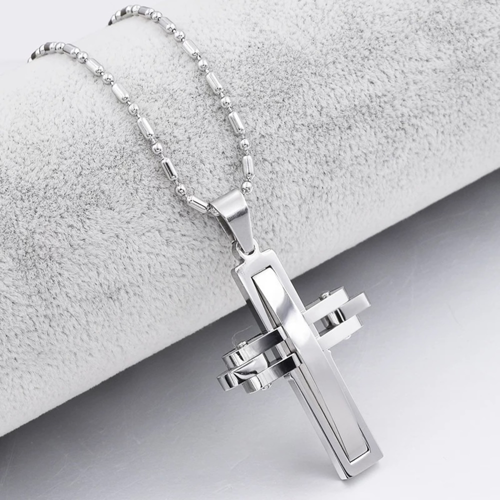Unisex Stainless Steel Cross Pendant Necklace - Picture 10 of 12